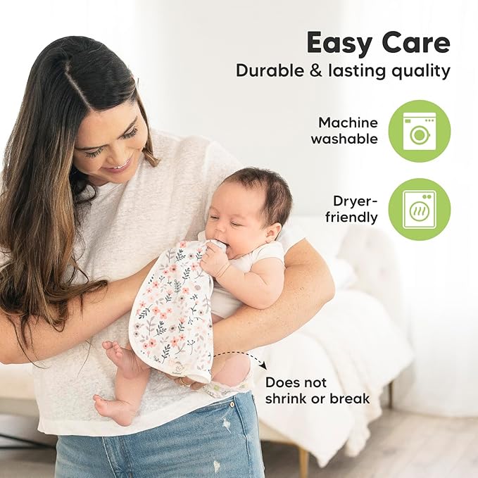 5-Pack Muslin Burp Cloths Baby Boy, Girl - Very Absorbent Baby Burp Cloth Rags, 8-Layers Viscose Derived from Bamboo Cotton Muslin Towel, Super Soft Spit Up Rags, No Shrink Washcloths (Sweet Charm)