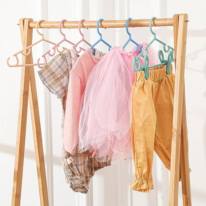 Hsei 5/10/40 Pack Baby Hangers with 10/20/80 Clips, Plastic Kids Pants Hangers for Nursery Closet Top and Bottom Clothes Hanger Set for Newborn Infant Toddler(30 Packs Total,Morandi Color,10.6 Inch)