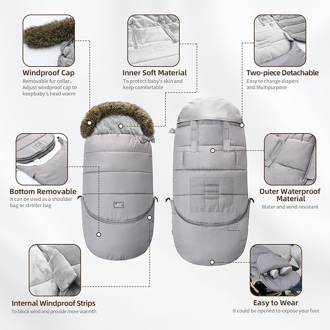 LAT Baby Warm Bunting Bag Universal,Extended and Removable,Stroller Sleeping Bag Cold Weather,Waterproof Toddler Footmuff