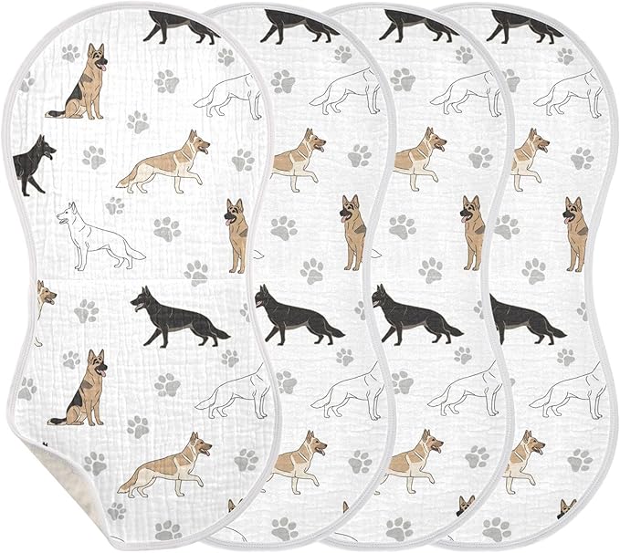 Qinllo 4 Pack Muslin Burp Cloths German Dogs Paw White Cotton Baby Burp Cloths Ultra Absorbent and Soft Thick Burping Cloth for Newborn Babies 22x11 Inch