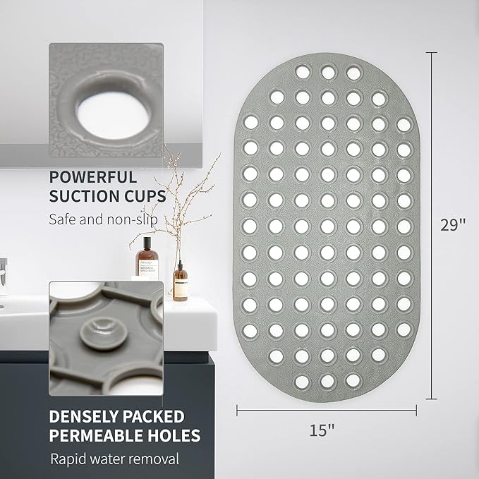 ALL PRIDE Shower Mat Non Slip Grey Bathtub Mat Non Slip 29 x 15 Inch Oval Bath Mat for Tub Bathroom Elderly Kids