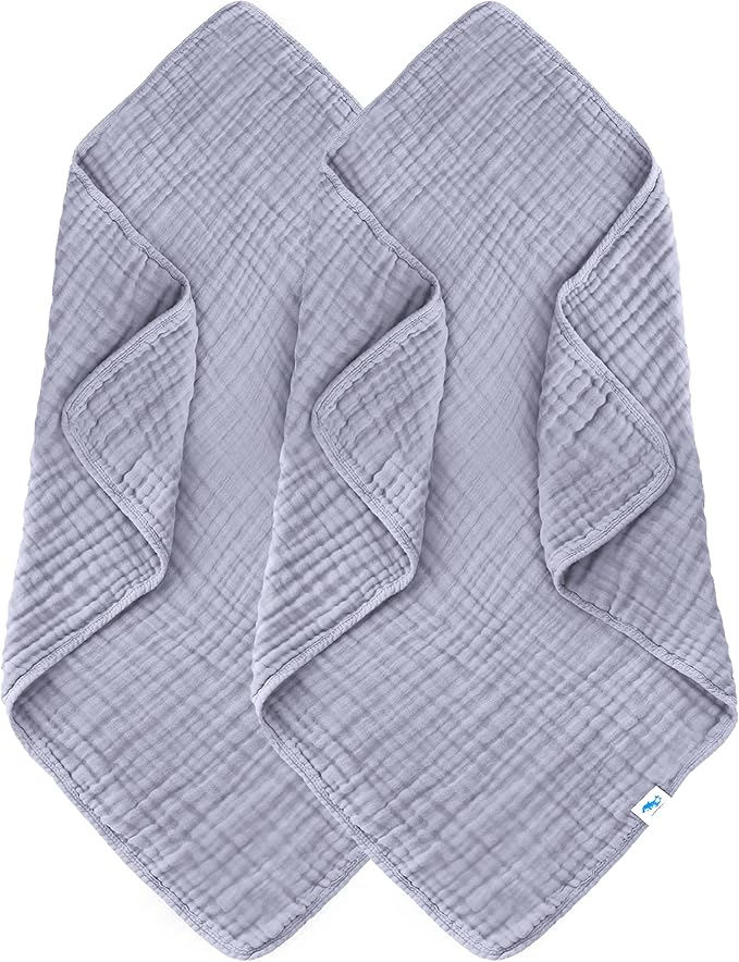 SWEET DOLPHIN Muslin Baby Bath Towels Blanket - 2 Pack 100% Cotton Towel for Babies, Infants, Toddlers - 40x40Inch - Highly Absorbent, Grey