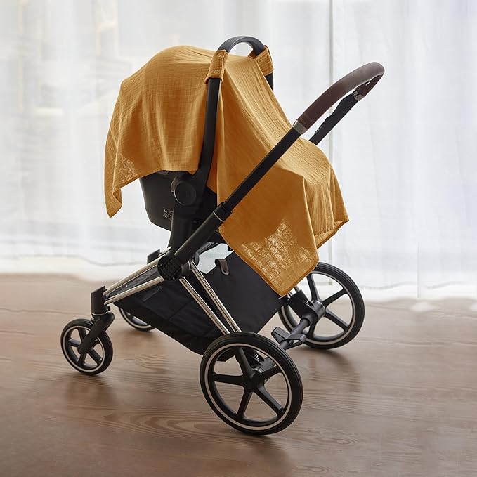 Car Seat Cover Baby - Organic Muslin Cotton - Carseat Canopy - 43" x 32" (Autumn Yellow)