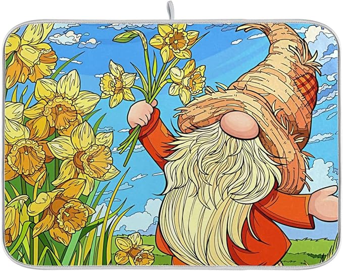 Absorbent Dish Drying Mat for Kitchen Counter - Sunflower Elk Microfiber Drying Pad, Reversible Drainer Mats for Countertop, Small 16" x 18"