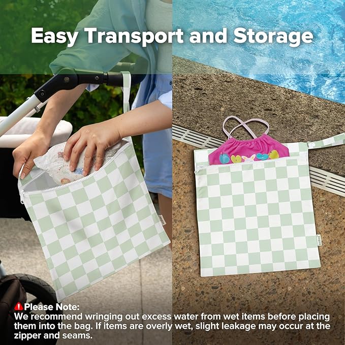 haakaa Water Resistant Wet Bags for Baby Wet Dry Bags for Cloth Diaper, Reusable Wet Bags for Baby Items, Swimsuit & Travel, 2pcs, Checkered Days