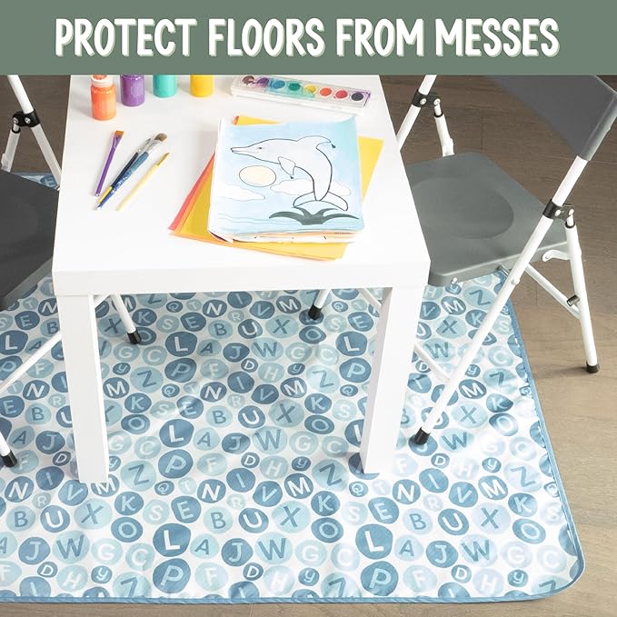 S&T INC. Baby Splat Mat for Under High Chair, Water Resistant Floor Mat, 42 Inches by 42 Inches, Blue Alphabet