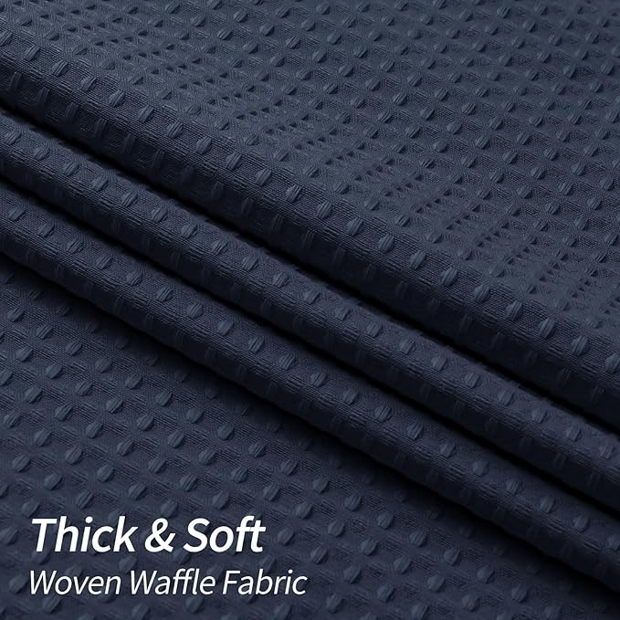 MitoVilla Blue Waffle Shower Curtain 72 x 78, Navy Blue Farmhouse Long Set, Modern Cloth for Bathroom Decor, Luxury Hotel Fabric 78 Inch Long