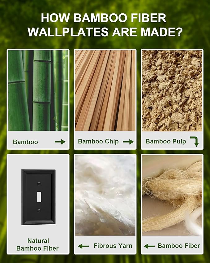 6-Pack Single Toggle Light Switch Covers Wall Plate, Black Decorative Switch Plate Covers, 1 Gang Natural Bamboo Fiber Wall Plate, Corrosion Resistant