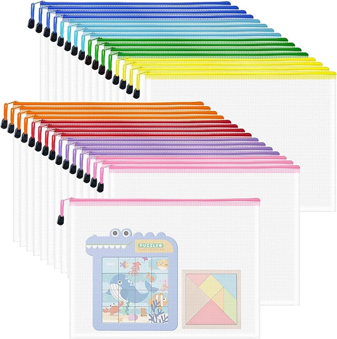 VVCOIIROEI 32pcs Mesh Zipper Pouch Bags, B4 Sizes, 8 Colors Zipper Pouches for Organizing, Board Game Storage, Travel, School Office organize