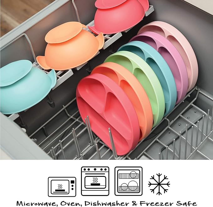 PrimaStella Unbreakable Silicone Non-Slip Baby & Toddler Plate and Spoon Feeding Set - Pink