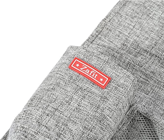 Linen 4 Pockets Bedside Caddy, Bedside Storage Organizer with Water Bottle Holde for Magazine, Remotes, Phone (Grey)