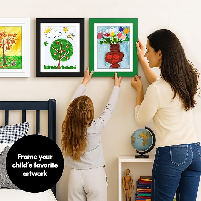 Americanflat Kids Artwork Frame Changeable (Shamrock Green) - Magnetic Door Holds 100 Art Pieces - 8.5x11 Letter Size Display with Mat or 10x12.5 Without Mat - My Mini Masterpiece