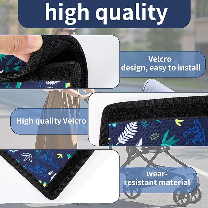 Stroller Handle Cover,Stroller Handlebar Cover,2 Pack Pushchair Armrest Sleeve Handle Protector Covers,Universal Protective Case for Pram Strollers Grip Bar,Stroller Accessories Essentials (Dinosaur)