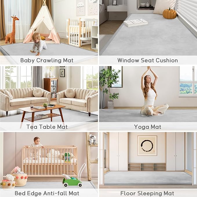 Baby Play Mat for Floor Tummy Time Mat Nursery Muscle Area Rug Playroom Rug Tatami 47"*47" Memory Foam 1.3" Thick Crawling For Babies,Toddlers, Infants, Kids,Floor(Light Gray)