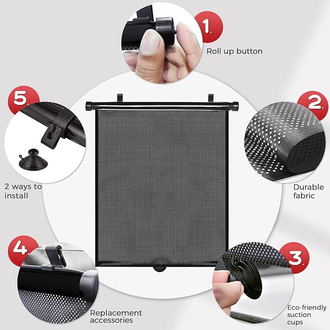 PLTCAT 2 Pack Extra Large Car Sun Shade Side Window for Baby, Roller Vehicle Shades Sun Protection Shade for SUV Truck Side Window(Extra large-20''x22'')