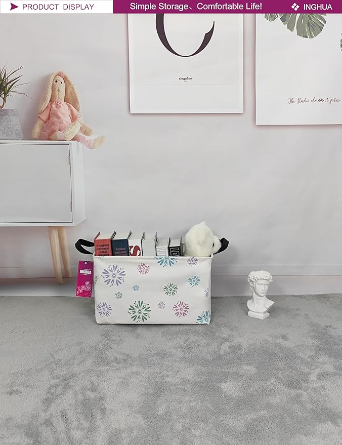 INGHUA Rectangular Storage Basket Fabric Organizer Bin for Toys,Books,Clothes,Gifts,Pets-Perfect for Home,Office,Nursery,Dorm,Shelf(Rec-Colorful fireworks)