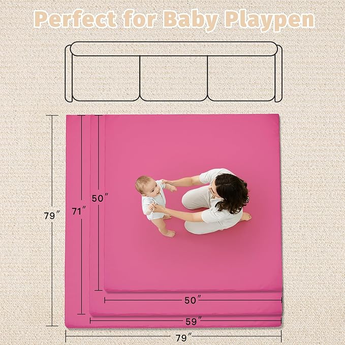Waterproof Baby Play Mat for Floor 1.3"Thick Memory Foam 50 * 50 Cushion Playpen Playmat Tummy Time Nursery Rug Pad Mattress Create Soft & Safe Area for Infants,Toddler,Kids,Hot Pink