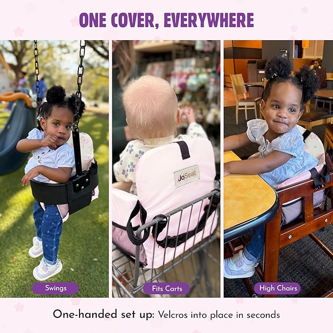 Shopping Cart Seat Cover for Baby, High Chair & Grocery Seat Protector, Padded Chair Covers for Restaurant Seats, Unisex Machine Washable Grocery Cart Liner & Swing Insert – Pink Bows