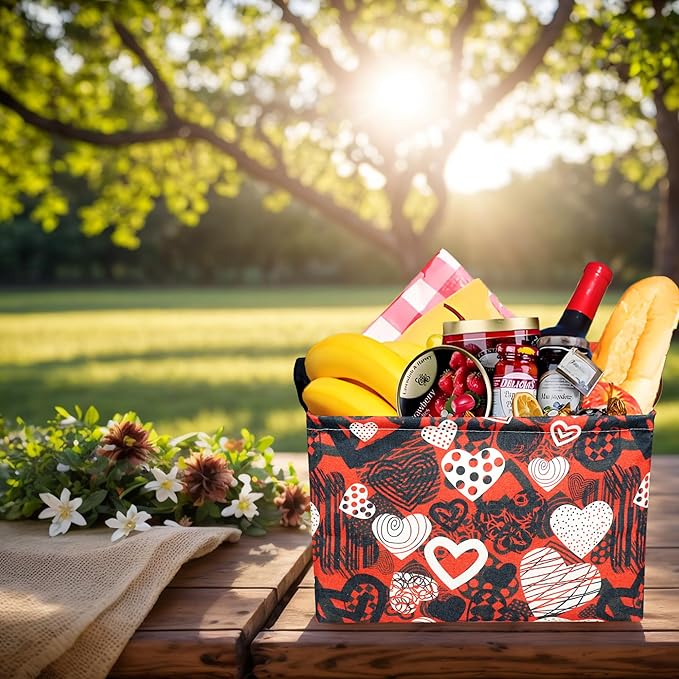 ASKETAM Valentine's Day Basket Gift for Empty Cute Heart Large Storage Bin for Kid and Baby Room Décor (Black and White Creative Love)