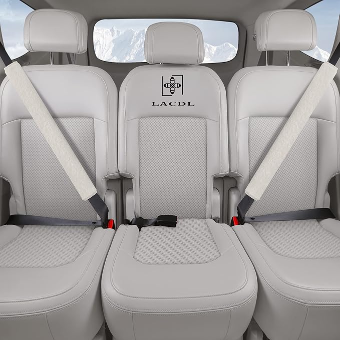 LACDL Extra Long Seatbelt Covers Super Soft Furry for Adults Kids Women & Men, Thick Plush Full Car Seat Belt Cushion, Fluffy Shoulder Pad Protector, Auto Interior Accessories, Off White, 10.5in, 2pcs