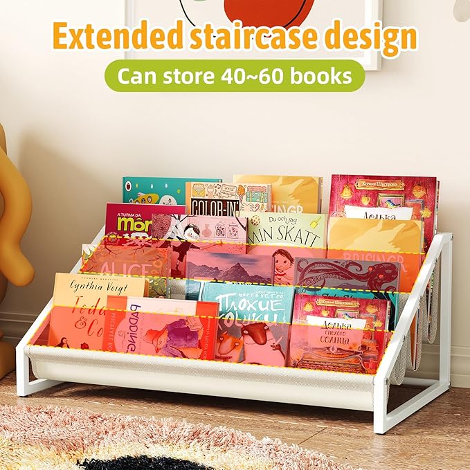 Toddler Bookshelf,Montessori Bookshelf,Bookshelves for Toddlers and Nursery,4 Tier Baby Bookshelves for Kids Rooms,Nursery,Playroom,Baby Room, Small Children Classroom