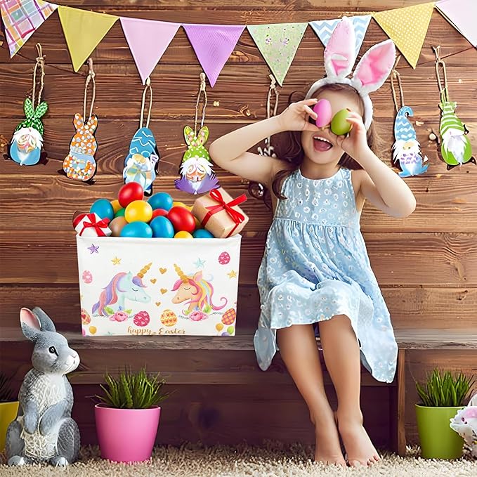ASKETAM Unicorn Easter Basket for Kid Large Empty Rectangular Cute Easter Gift Storage Basket Bunny Eggs Décor (Unicorn)