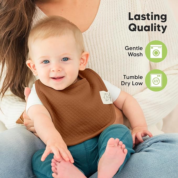 KeaBabies 8-Pack Organic Baby Bibs for Girls, Boys - Quilted Cotton Cloth Baby Drool Bibs for Drooling and Teething Toddler, Newborn, Infant, Soft & Super Absorbent (Driftwood)