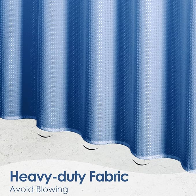 MitoVilla Blue Ombre Waffle Fabric Shower Curtain, Light Blue Waffle Weave Textured Shower Curtains for Luxury Bathroom Decor, Modern Weighted Bathroom Shower Curtain, 72 x 72