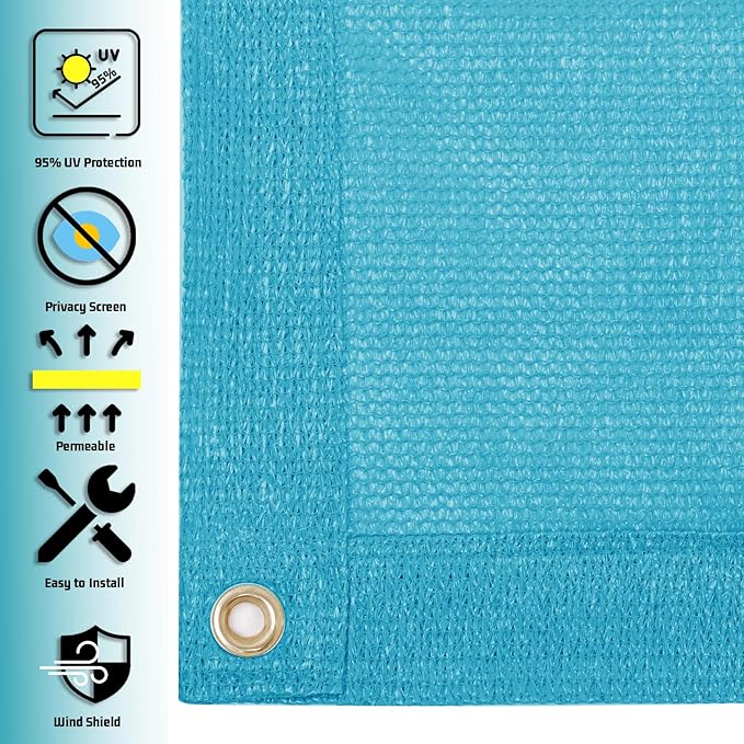 SUNNY GUARD Shade Cloth 12'x20'FT Sun Shade Screen Fabric HC-110 Shade Cover Tarp with Grommets for Pergola Backyard Garden,Turquoise