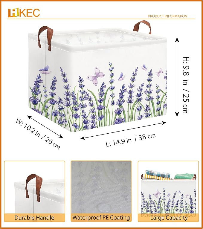 HKEC Rectangle Storage Basket with Handles,Collapsible Storage Bin,Books Box,Gift Basket(Lavender)