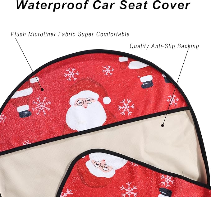 LoyaGour Car Seat Cover Protector Front Seats,for Gym Workout,Running,Swimming,Beach and Hiking,Waterproof Sweat Towel Bucket Seat Covers for Cars SUV Trucks (Santa Claus, 2Pcs)