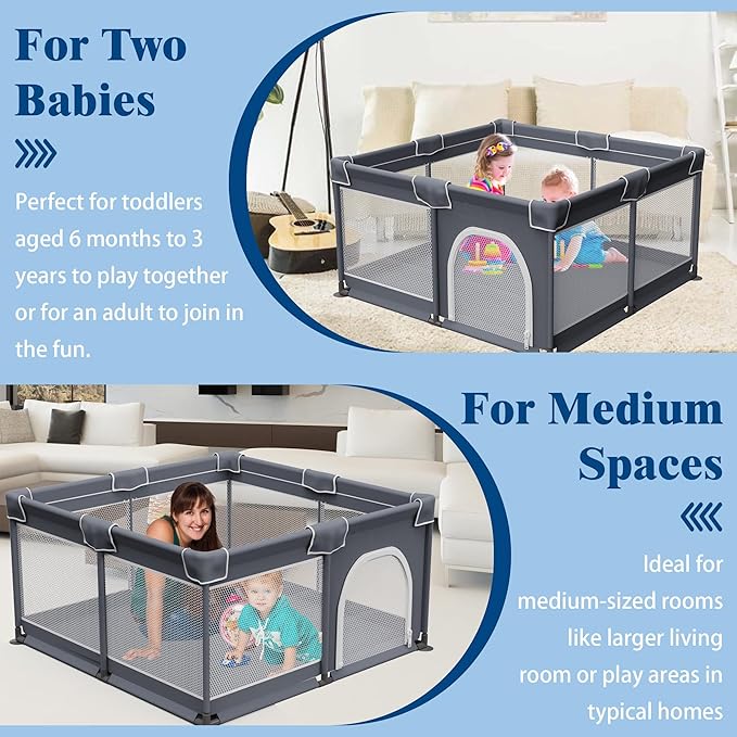 Jixrolyn Baby Playpen 50"x50", Sturdy Safety Baby Fence Play Area with Soft Breathable Mesh, Anti-Slip Base, Play Pen for Toddlers 1-3