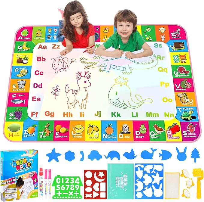 Water Coloring Mat for Toddlers 1-3 Fruit Theme for 3 4 5 6 7 8 Years Old Girls & Boys,Neon Color Mat Doodle Board Writing Drawing Toys Holiday 59x32 Inch