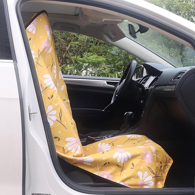 LoyaGour Car Seat Cover Protector Front Seats,for Gym Workout,Running,Swimming,Beach and Hiking,Waterproof Sweat Towel Bucket Seat Covers for Cars SUV Trucks (Chamomile and Yellow, 2Pcs)