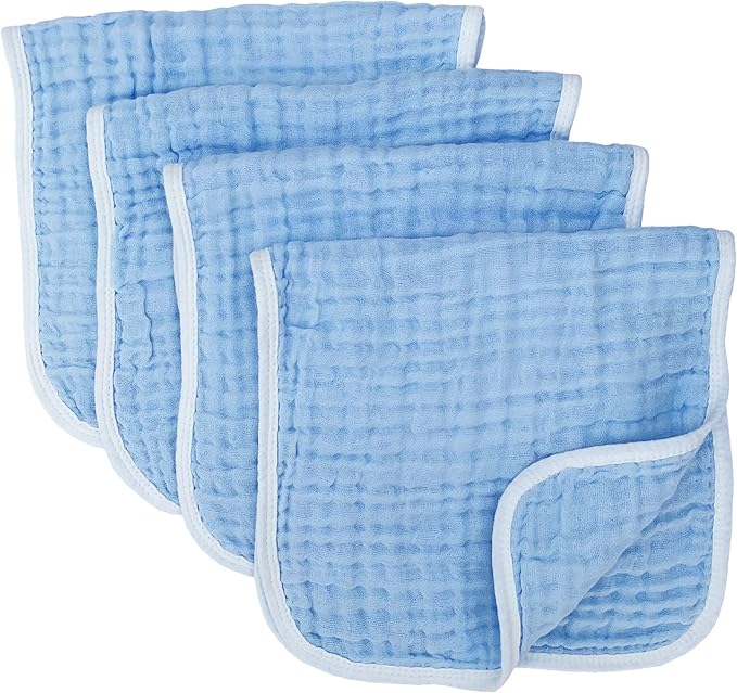 Synrroe Muslin Burp Cloths Large 20 by 10 Inches 100% Cotton 6 Layers Extra Absorbent and Soft 4 Pack Blue