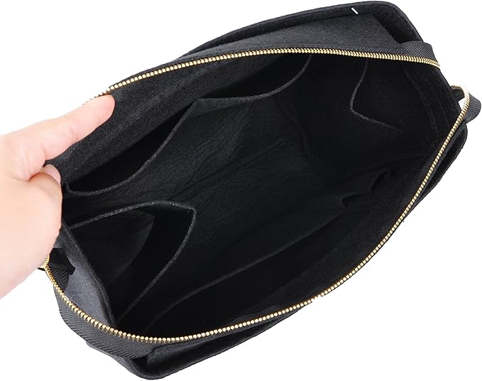 Vercord Felt Zipper Handbag Tote Purse Duffel Backpack Organizer Insert Black Small