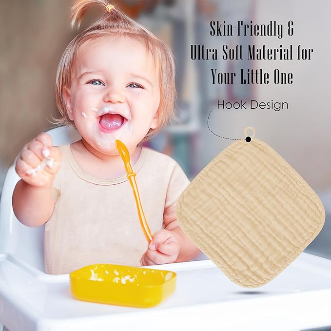 Baby Washcloths -100% Cotton Muslin Soft Baby Bath Wash Cloths and Absorbent Baby Wipes for Newborns Kids Girls and Boys - 12 Pack, 12x12 Inches - Brown