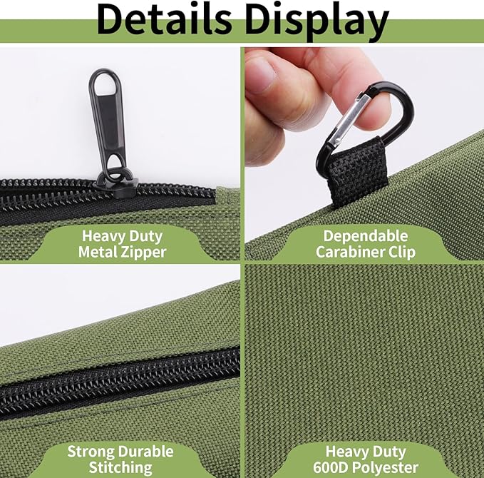 COIDEA Tool Bag Zipper Pouch, Premium Tool Pouch, Utility Multipurpose Storage Organizer Tool Pouches with Carabiner Metal Zipper for Tools (6 Pack, Tan, Navy Green, Black, Light Brown, Grey, Mocha)