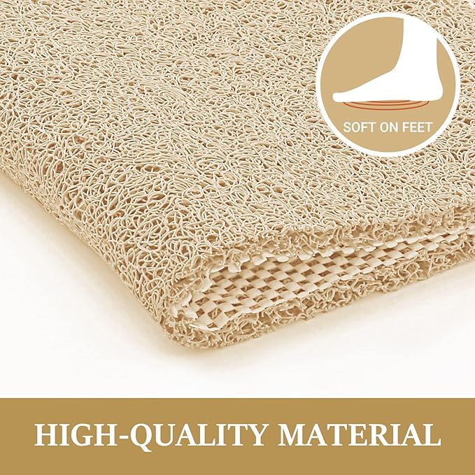 LuxStep Shower Mat Bathtub Mat,36x16 inch, Non-Slip Bath Mat with Drain, Quick Drying PVC Loofah Bathmat for Tub,Shower,Bathroom (Phthalate Free,Khaki)