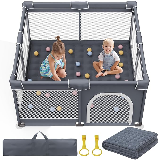 Jixrolyn Baby Playpen with Mat, Kids Play Yard with Playmat, Toddler Playpen with Bag, Indoor & Outdoor Activity Center 50"x50"