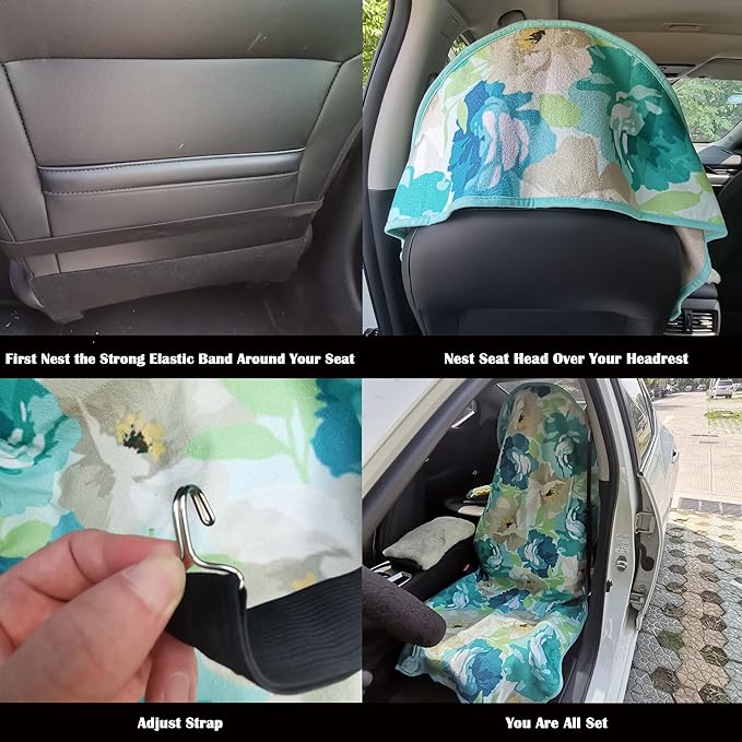LoyaGour Car Seat Cover Protector Front Seats,for Gym Workout,Running,Swimming,Beach and Hiking,Waterproof Sweat Towel Bucket Seat Covers for Cars SUV Trucks (Chrysanthemum, 2Pcs)