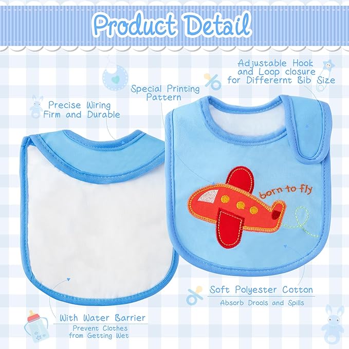 2ooya 7Pcs Cotton Waterproof Baby Bibs Hook Loop Closure Newborn Bib Keepsake Baby Gift for Drooling Feeding Eating