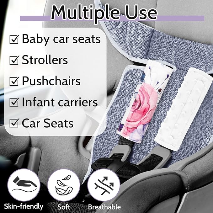 Pea Pod Baby Car Seat Strap Cover 2 Pack Floral Car Seat Straps Shoulder Pads, Seat Belt Cushions Pads for Infant Car Seats, Stroller, Pushchair