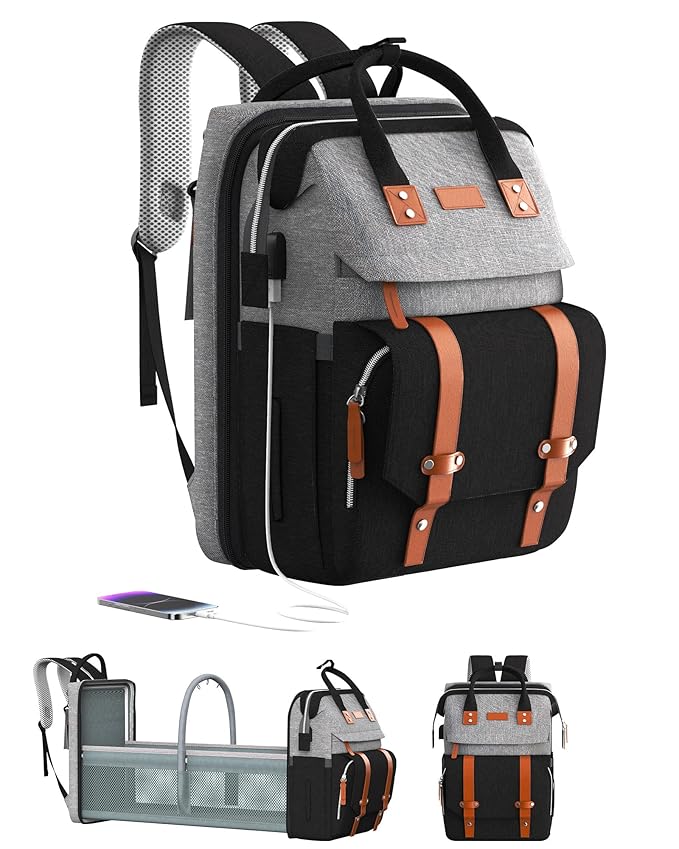 ISMGN Diaper Bag Backpack with Changing Station, Large Diaper Bag, Baby Bag, Multifunctional Diaper Bag, GreyBlack