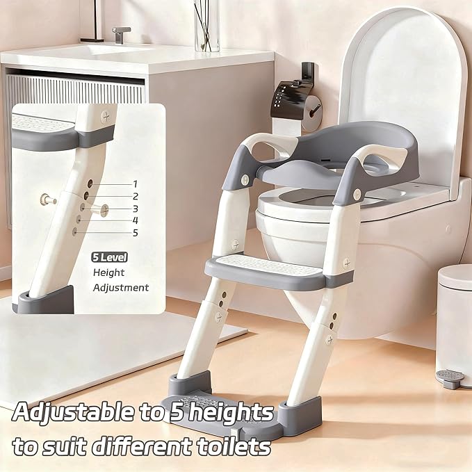 Snugzy Toddler Potty Training Seat 3-in-1 Foldable Potty Training Toilet with Step Stool Adjustable Potty Chair with Urinals (Grey)