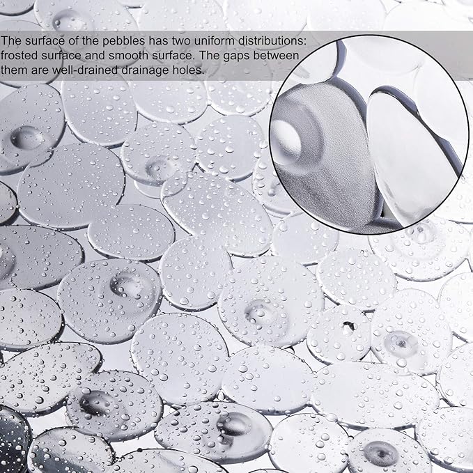 Bath Tub and Shower Mats, Non-Slip Pebble 35 x 16 Inches Machine Washable Bathtub Mat with Drain Holes, Suction Cups for Bathroom (Clear)