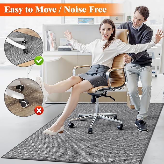 KMAT Office Chair Mat, 46x60in Heavy Duty Hardwood/Tile Floor Protector, Floor Mat Computer Desk Mat for Rolling Chairs, Work, Study, Office, Grey