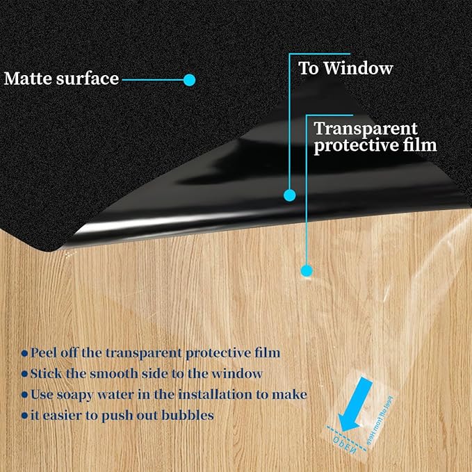 Bloss Blackout Window Privacy Film, 100% Sun Blocking Privacy Cover for Glass, Removable Room Darkening Black Out Window Tint, Static Cling Frosted Glass Film (Black/Matte, 23.6" x 78.7")