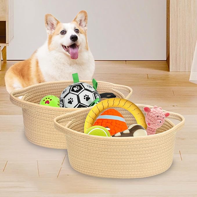 ABenkle Small Woven Easter Basket with Handle, 12x8x5 inches, Durable Storage Basket, Gift Wrap Ready with Ribbon