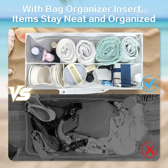 XYFuuee Beach Bag Organizer Inserts for Baby Medium Bogg Bag Accessories with 8 Removable Metal Fasteners, Lightweight Mesh Insert Divider Pouch, Organizing Rubber Tote, Save Storage Space, White M